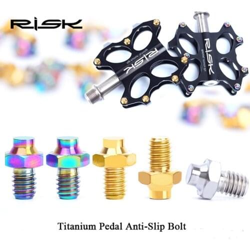RISK 8pcs M4x5mm Titanium Alloy Pedal Bolts Anti-Slip For Mountain Road Bike Cycling Cross-country Bicycle Hexagon Fasten Screw