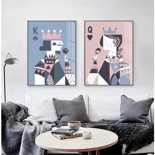 Abstract Poker Card King & Queen Drinking Canvas Painting Wall Art Posters Print Picture Living Room Interior Home Decor