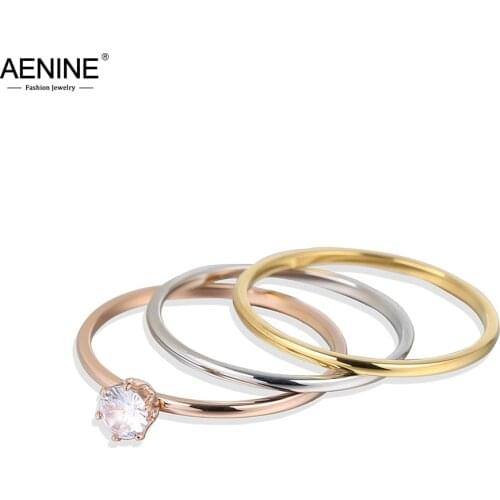 AENINE Trendy 3 In 1 Colorful Gold Cubic Zirconia Party Rings Jewelry Titanium Steel Wedding Engagement Ring For Women AR19178