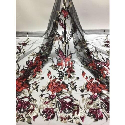Embroidery African Mesh Lace Fabrics Sequins Lace Fabrics Flower Pattern Sequence Laces Fabric for Nigerian Net Lace ZP1129