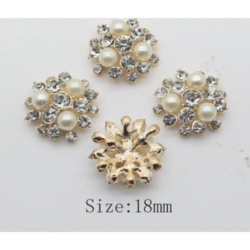 Free shipping 50Pcs 18mm gold Metal Pearl crystal button For crafts clothing Accessories wedding handmade decorative buttons