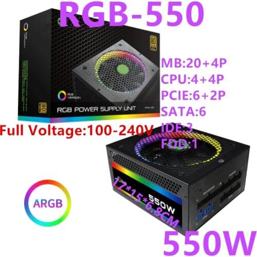 New Original PSU For GameMax Brand Full Modular 80plus Gold Silent Power Supply for Video Games 550W Power Supply RGB-550
