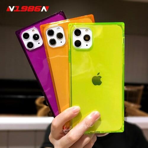 N1986N Square Design Case For iPhone 11 Pro X XR XS Max 6 6s 7 8 Plus SE 2020 Fashion Candy Color Clear Soft TPU For iPhone 11