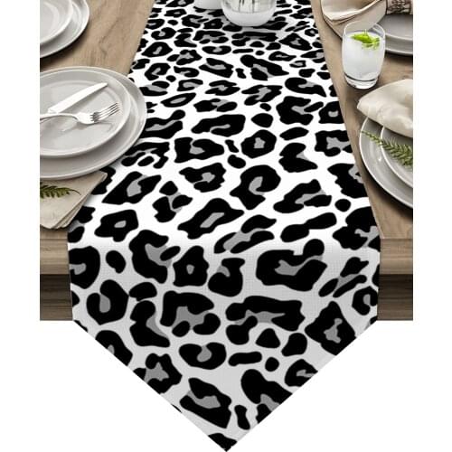 Black And White Leopard Skin Texture Table Runners Wedding Decoration Table Cover Christmas Decorations for Home Table Cloth