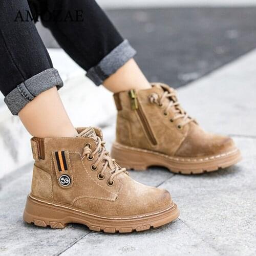 Kids Boots For Boys Martin Boots Autumn/Winter Childrens Sneakers Girls Plush Warm Snow Boot Genuine Leather School Shoes