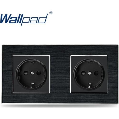 Double EU 2 Pin German Socket Wallpad Luxury Satin Metal Panel Double EU 16A Electric Wall Power Socket Electrical Outlets