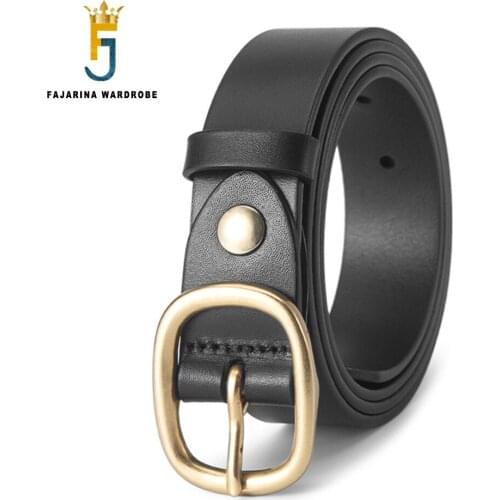 FAJARINA Ladies Top Quality Retro Brass Buckle Belts Metal Clothing Jean Black Cow Cowhide Leather 2.8cm Belt for Women N17FJ931