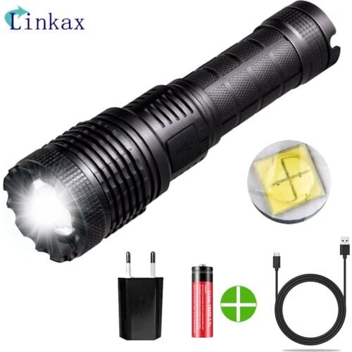 Linkax P70 LED USB Rechargeable18650 Battery Zoom Tactical Flashlight Waterproof 5 Mode Camping Fishing Hunting Torch