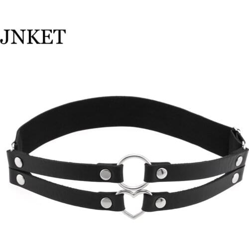 JNKET New Women Punk Peach Heart Garter Belt Metal Leg Ring Garter PU Leather Leg Belt Suspender Elastic Leg Ring