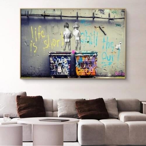 Canvas Paintings Graffiti Art Canvas Posters Banksy Art Life Is Short Chill The Duck Out Street Art Pictures Home Decor Cuadros
