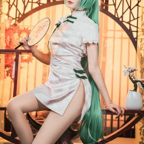 Mikuu Cosplay Costume White Cute Cheongsam Dress for Female Girl Halloween Christmas Sexy Chinese Dress