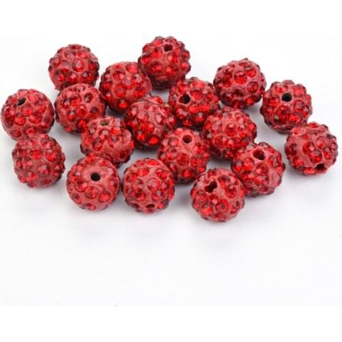 Red 50pcs High Quality 10mm Micro Pave Disco Ball hot Crystal Beads