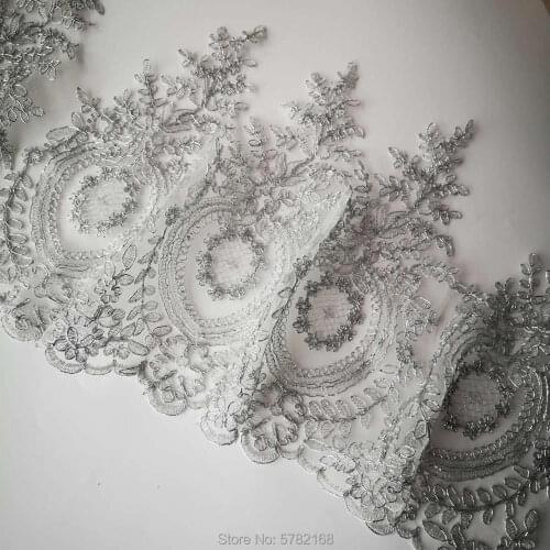 2Yards/ 31cm Hot Sale Silver Embroidery Silver Mesh Lace Trim Luxury Lace Fabric for Wedding Dresses
