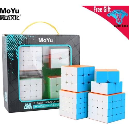 MoYu 4pcs Magic Cube Set MofangJiaoshi 2x2 3x3 4x4 5x5 Meilong Speed Cube pyramid skew Megaminx SQ1 Packing Educational Toys