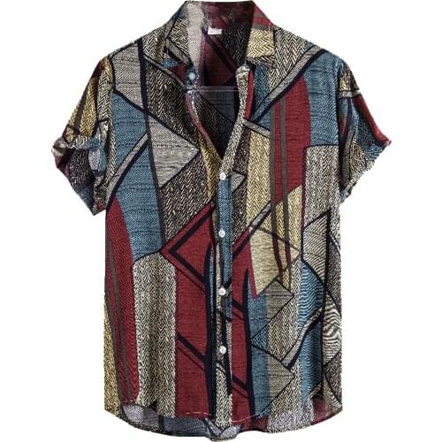 Mens Vintage Shirts Male Cardigan Short Sleeve Hawaiian Flower Shirt Men Lapel Casual Shirt Summer Clothes Seaside Vacation