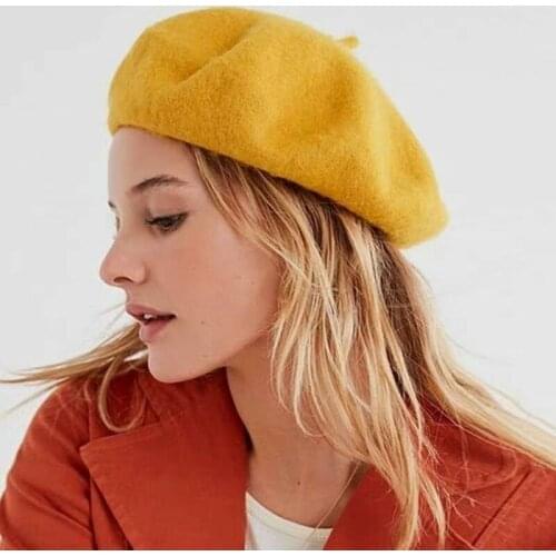 20201 New Women Warm Faux Wool Beret French Artist Hat Cap Solid Casual Vintage Flat Top Cap