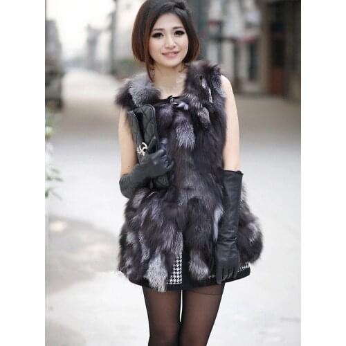 New real genuine natural sliver fox Fur vest Gilet Womens Winter Warm Jacket custom any size