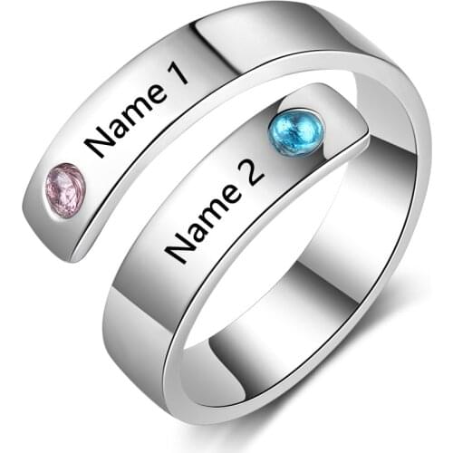 New Personalized Stainless Steel Adjustable Open Finger Rings Custom Name Birthstone Ring Fashion Anniversary Gift For Men Women