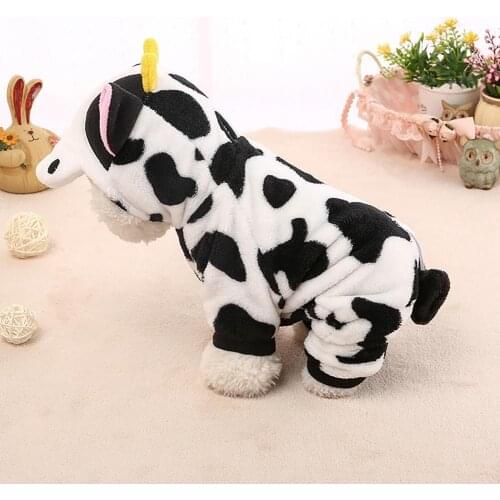 New Style Cute Fashion Hooded Autumn Winter Pet Dog Cartoon Cow Design Four Legs Hoodie Coat Small Large Dogs Clothes Supplies