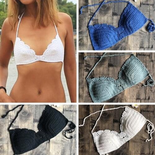 Solid Bikinis 2019 Mujer Swimsuit Crochet White Bikini Top Knit Sexy Bikinis Womens Swimming Bra Female Swimwear