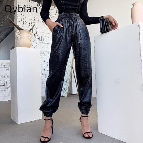 2021 Autumn Gothic Patchwork High Waist Pants Solid Pu Trousers For Girls Punk High Street Women Pants