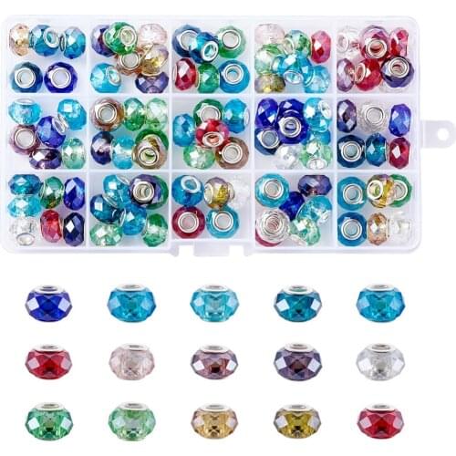 PandaHall 100pcs Glass European Loose Beads DIY Jewelry Making Necklace Bracelet Earrings Large Hole Beads Brass Core 9x14x14mm