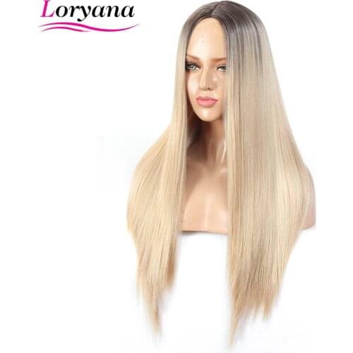 Staright Wigs Loryana Hair Mixed Black Light Brown Blonde Synthetic Wig Staright Middle Part Heat Resistant Fiber For Cosplay