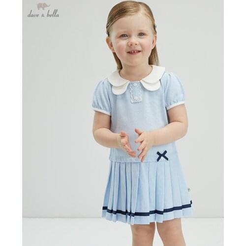 DBJ17563 dave bella summer baby girls cute bow striped draped dress children fashion party dress kids infant lolita clothes