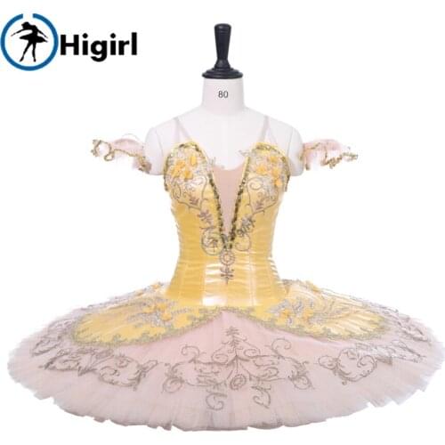 Adult Professional Ballet Tutu Costume BT9233 Gold Yelllow Sleeping Beauty Ballerina Pancake Tutu Skirt Women Performance Dress