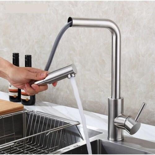 Draw type Wire drawing Washbasin Can Rotate Seven shaped Steel Head Kitchen Cold hot Mixing Faucet 304 Stainless