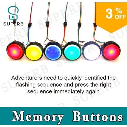 Escape room prop memory button fastly remember and catch the sequence of the flashing button to run away from mysterious room