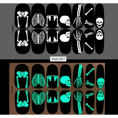 3D Luminous Halloween Nails Art Stickers Self Adhesive Breathable Festival Decoration Skull Nail Art Decals Manicure Accessories