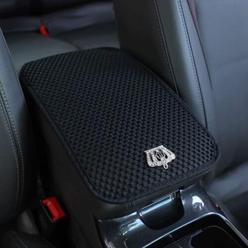 Universal PU Leather Diamond Crown Car Armrest Pad Cover 3D Massage Net Auto Centre Console Box Soft Cushion Mat Car Accessories
