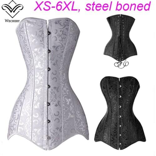 Wechery Steampunk Vintage Corset Gothic Clothing Corsets & Bustiers Lace up Sexy Long korset Corsage Plus Size Steel bone Punk