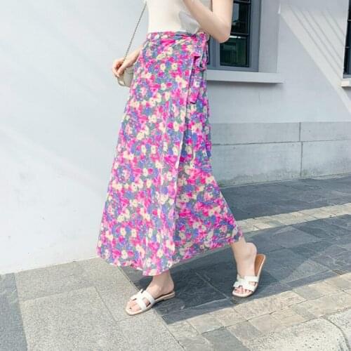 2020 new summer beach chic floral high waist lace one-piece printed Chiffon long slit tango black tulle purple sexy skirt women