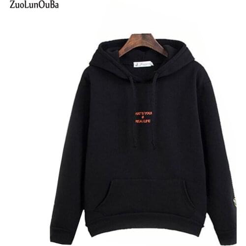 Zuolunouba 2018 Naw Autumn Winter Hoody Sweatshitrt Women Bf Lettering Harajuku Long Sleeves Lady Hoody Sweatshirt Pullover