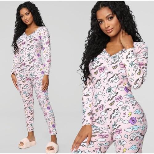 Women Porno Jumpsuits Ladies Sexy Pajamas Long-Sleeves Nightwear Cartoon Horse Cat Plaid Print Valentines Day Gift Romper