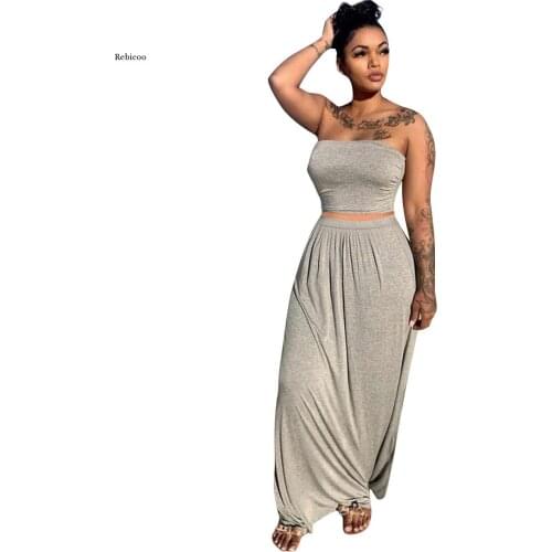 Women Sexy Two-Piece Set Tube Top Half Skirt Solid Color Female Suit New