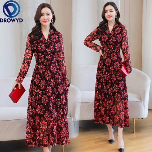 2021 Spring Print Floral Chiffon Boho Beach V-neck Maxi Dress Vintage Print Midi Sundress Women Elegant Bodycon Party Vestidos