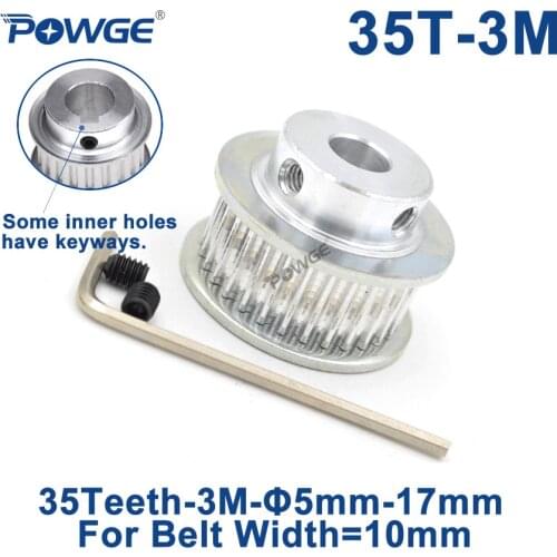 POWGE 35 Teeth 3M Timing Pulley Bore 5/6/6.35/7/8/10/12/14/15/16/17mm for Width 10mm HTD 3M Synchronous belt HTD3M 35T 35Teeth