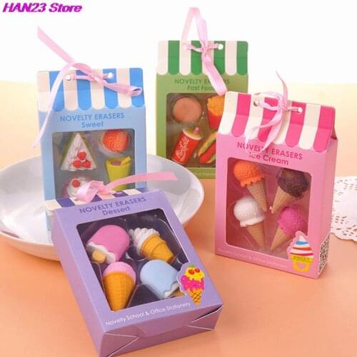 4PCS Kawaii Creative Food Cake Eraser Christmas Children Gift Ice Cream Hamburger Lollipop Detachable Rubber Eraser Stationery