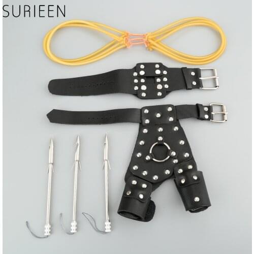 4PCS Right Hand Archery Arrow Shoot Fishing Slingshot Set Hunting Catapult Fishing Broadheads+Hand Protect+Wristband+Rubber Band