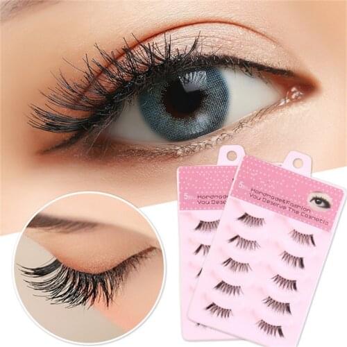 5 Pairs Half False Eyelashes Natural Crisscross Messy Fake Eyelashes Handmade Cotton Thread Stems Stage Makeup Lashes