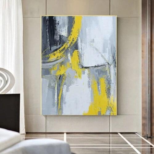 Yellow Gray Abstract Canvas Painting Living Room Home Decor Modern Wall Art Oil Painting Poster Salon Pictures No Frame