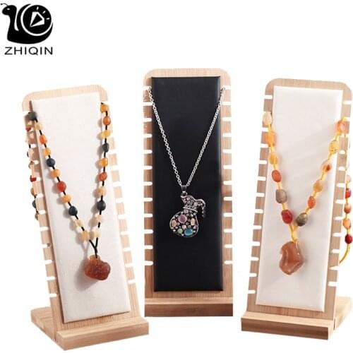ZhiQin Bamboo Jewelry Display Collection Necklace Display Stand Bracelets Pendant Storage Shelf Holder Showcase Organizer