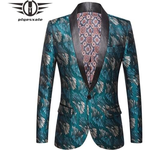 Plyesxale Stylish Mens Jacquard Blazers Shawl Collar Casual Blazer Hombre Slim Fit DJ Prom Stage Party Dinner Blazer Male Q555