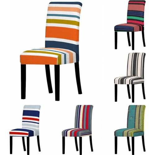 Dining Chair Seat Covers Geometric Colorful Stripes Stretch Chair Cover Removable Washable Chair Cases Slip Banquet Home Decor