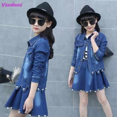 Girls Clothing Sets Denim Jacket Skirts Suit Sets Girl 2021 Teenage Clothes School Kids Childrens Baby Clothes 8 12 10 years