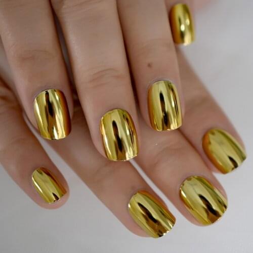 Gold Color Pure Designsme Medium Squoval Full Cover Nail Tips Glossy Mirrors Reuseable Manimura Datechable Wholesale Charms Gold