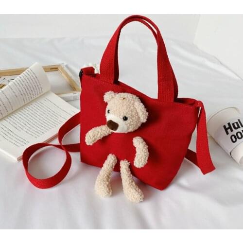 Canvas Kids Kindergarten Messenger Bags Children Shoulder Bag Bear Toddler Red Cute Bags for Girls Coin Purse Cute Baby Handbag